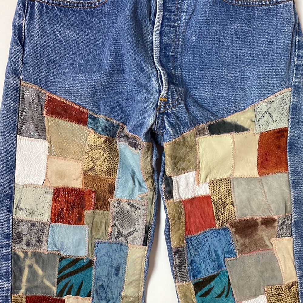 Hp Levi’s Vintage Custom Leather Patchwork Hi Wai… - image 3